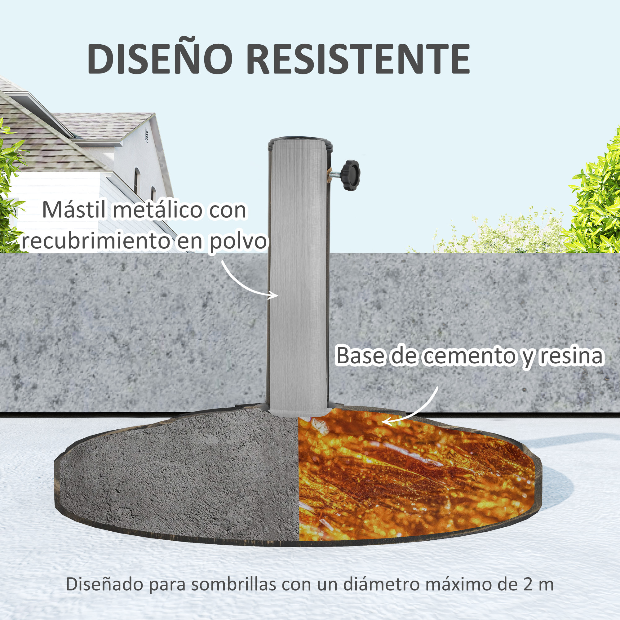 Base para Sombrilla Redonda Soporte para Parasol Pie para Sombrilla Relleno de Cemento Peso 12 kg para Jardín Terraza Bronce