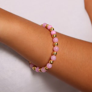 Bracciale Elastico con Giada Rosa e Bead Lucide