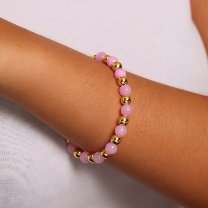 Bracciale Elastico con Giada Rosa e Bead Lucide