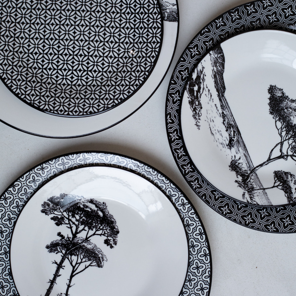 Lot de 6 grandes assiettes, VILLA LES PINS