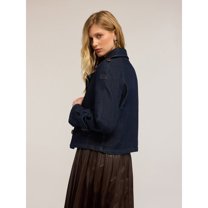 Motivi - Trench corto doppiopetto in denim - Blu