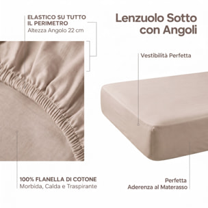 Lenzuolo sotto con angoli in flanella - Tortora