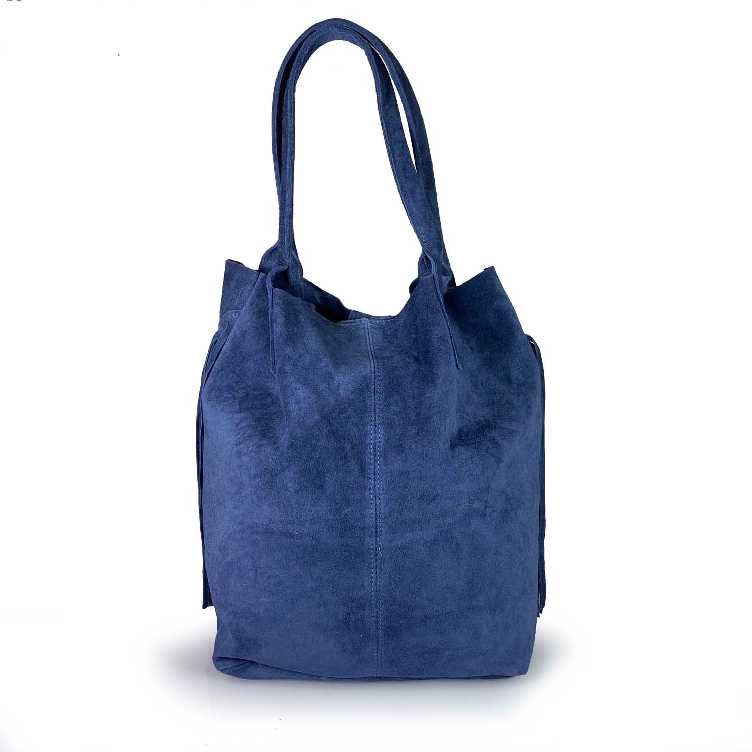 Borse Donna colore Blu-in pelle Made in Italy 36x45x19cm