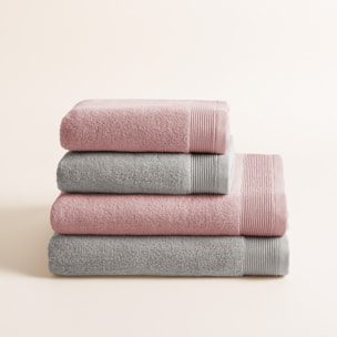 Lot de 4 serviettes Harmony bicolores rose titane - Zero Twist - 600 grammes