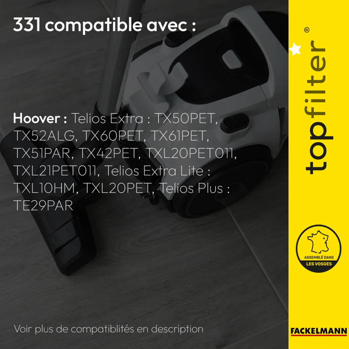 Lot de 4 packs de 4 sacs aspirateur 64331 pour Hoover TopFilter Premium