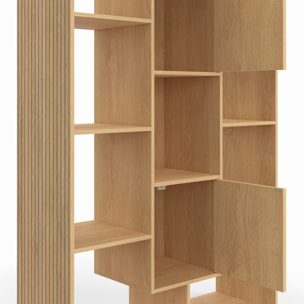 Etagère bibliothèque Faustine effet lattes 11 compartiments 143cm