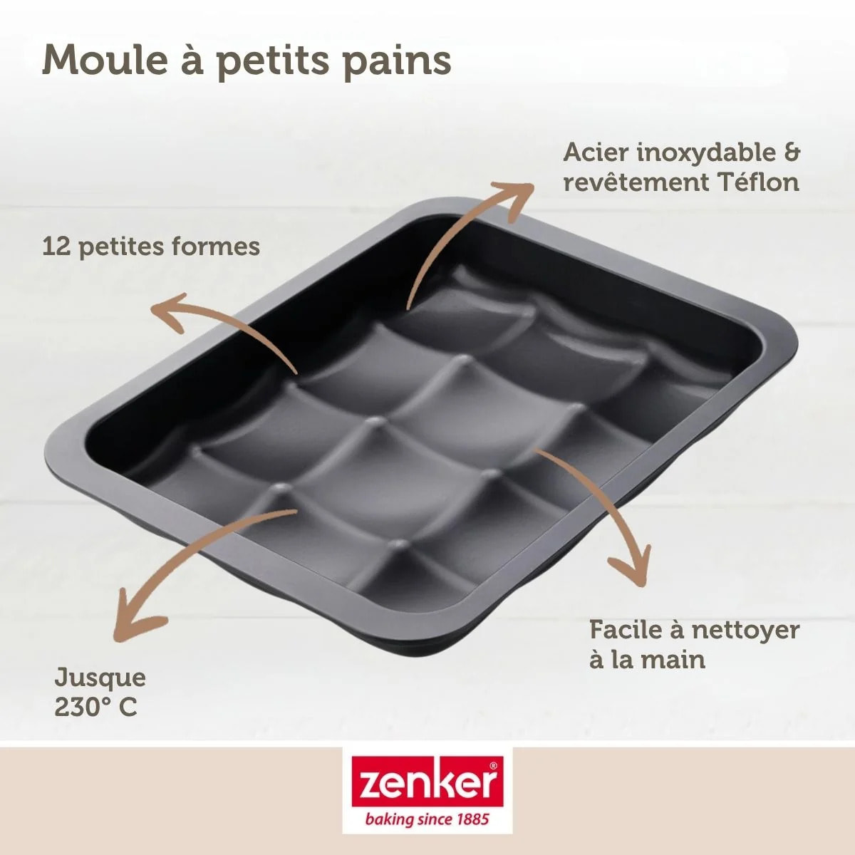 Moule 12 mini pains ou brioches 36 x 27 cm Zenker Black Metallic