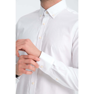camicia uomo 1 bottone button down slim Jacquard Fantasia Bianco