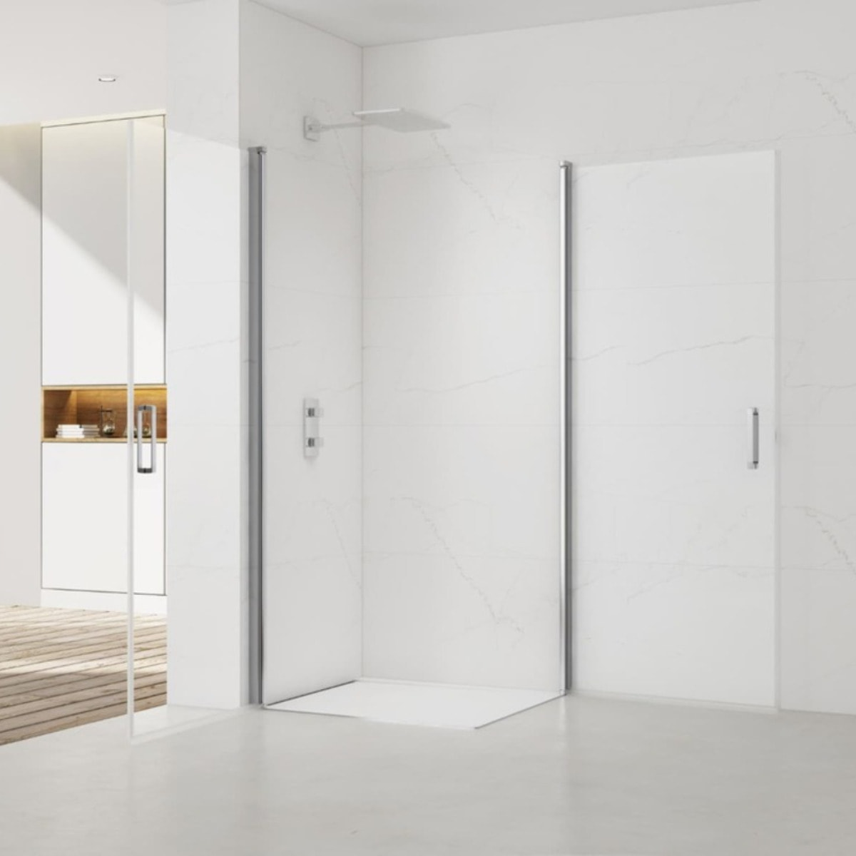 Fusion Portes de douche acces en angle pivotantes 100x100cm anticalcaire avec profilés chrome brillant (SATFUD100100-SET)