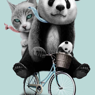 Affiche enfant amis à bicyclette  Affiche sous cadre bois