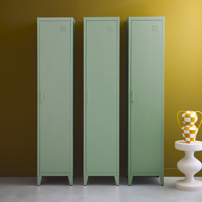 Armoire chambre en acier vert clair. 4 espaces de rangement. casier. L 180 x l 38 x H 38cm