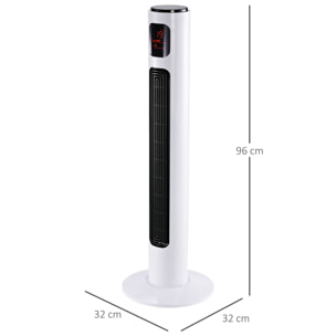 Ventilador de Torre, Ventilador de Pie Silencioso 45W con Control Remoto, 3 Velocidades, 3 Modos, Temporizador 12H, Oscilación 70°, Pantalla LED, para Hogar y Oficina, Blanco