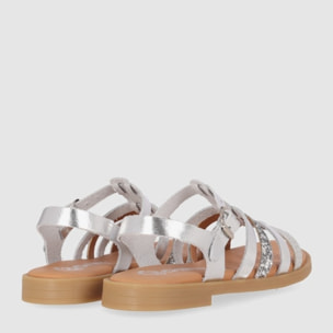 Sandalias de Piel - Plata - Tacón: Bajo