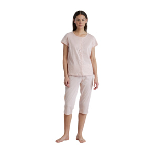 Pigiama donna in cotone top manica corta con apertura sul davanti e pantalone pescatore articolo little flower Noidinotte