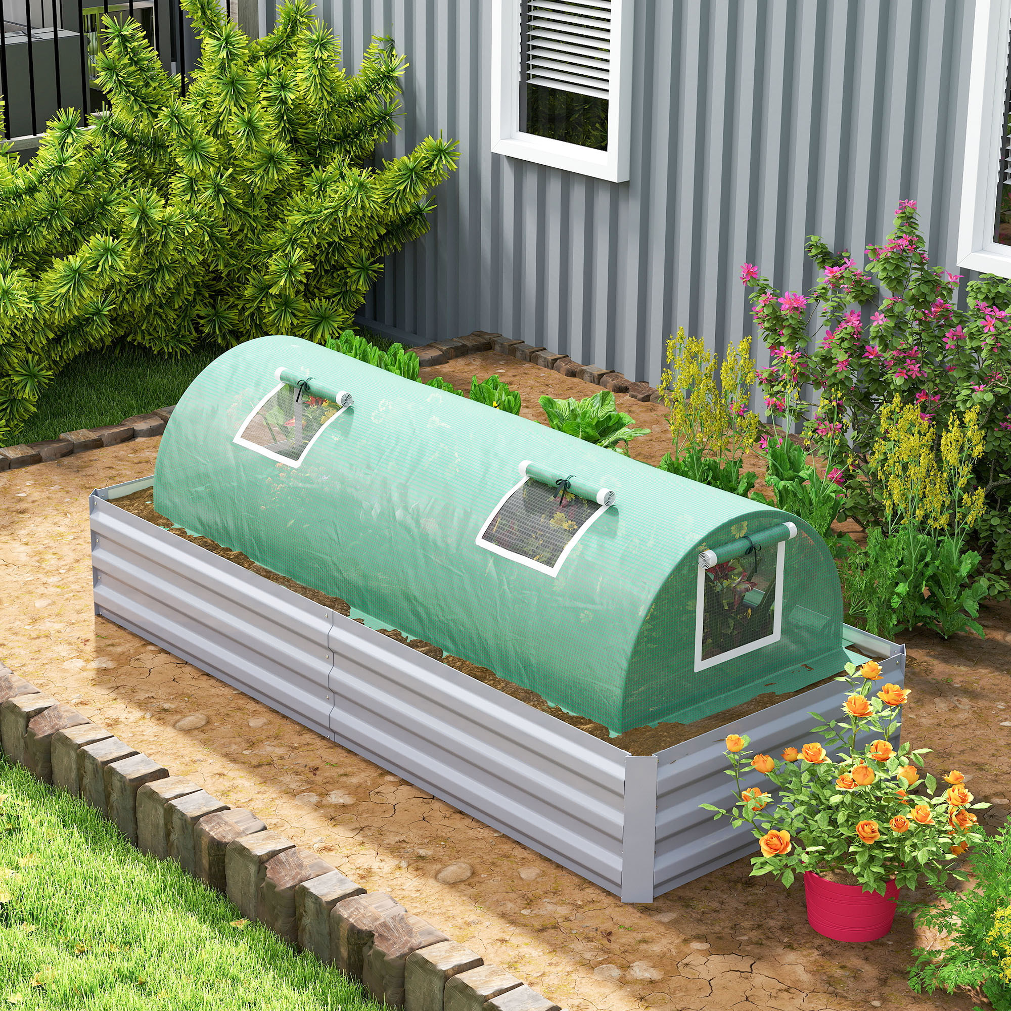 Invernadero de Exterior, 200x80x45 cm, Invernadero de Jardín con 4 Ventanas Enrollables de Malla, Marco de Acero y Cubierta de PE 140g/Ã£Å½Â¡ Anti-UV para Cultivos, Plantas, Flores, Verde