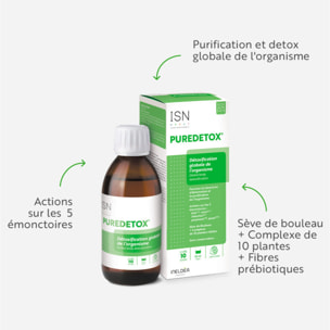 ISN - Puredetox - Elimination des toxines - Action globale et ciblée sur les 5 émonctoires - Sans Sucre - Sans Gluten - Cure 10 jours