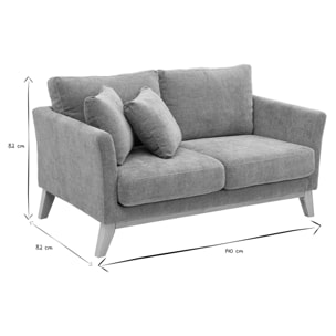 Canapé scandinave déhoussable 2 places en tissu effet velours texturé taupe et bois clair OSLO