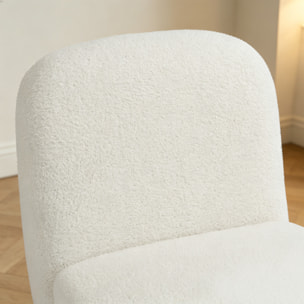 Fauteuil lounge design bouclette piètement épingle acier doré