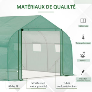 Serre tunnel de jardin grande taille dim. 3,47L x 3l x 2H m - 6 fenêtres et porte zippée enroulable - acier galvanisé PE haute densité vert