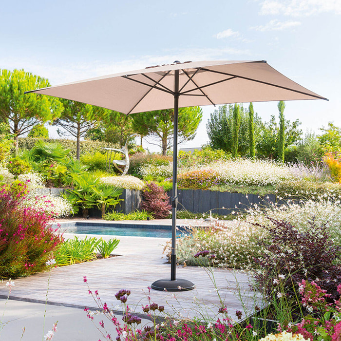 Parasol droit rectangulaire "Loompa" taupe 3x2m en aluminium