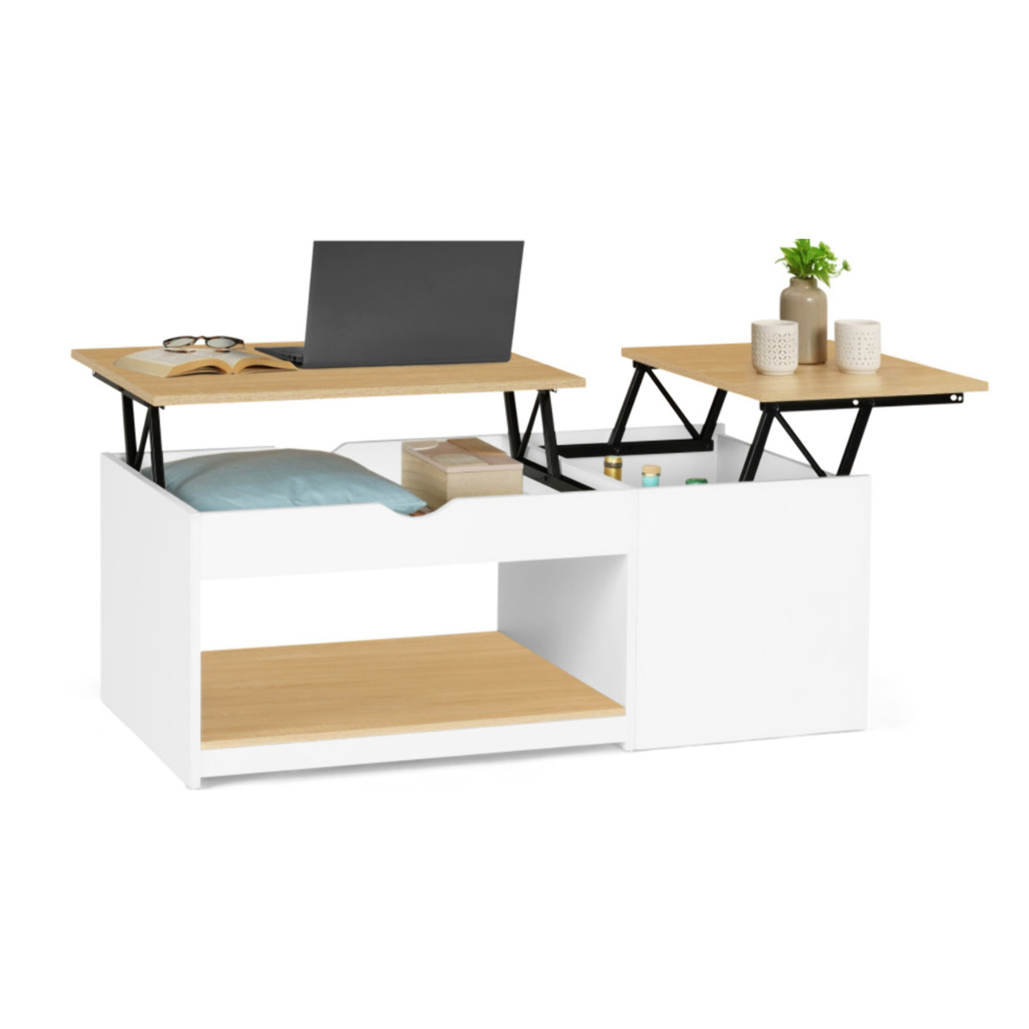 Table basse Elina double plateau relevable et coffre