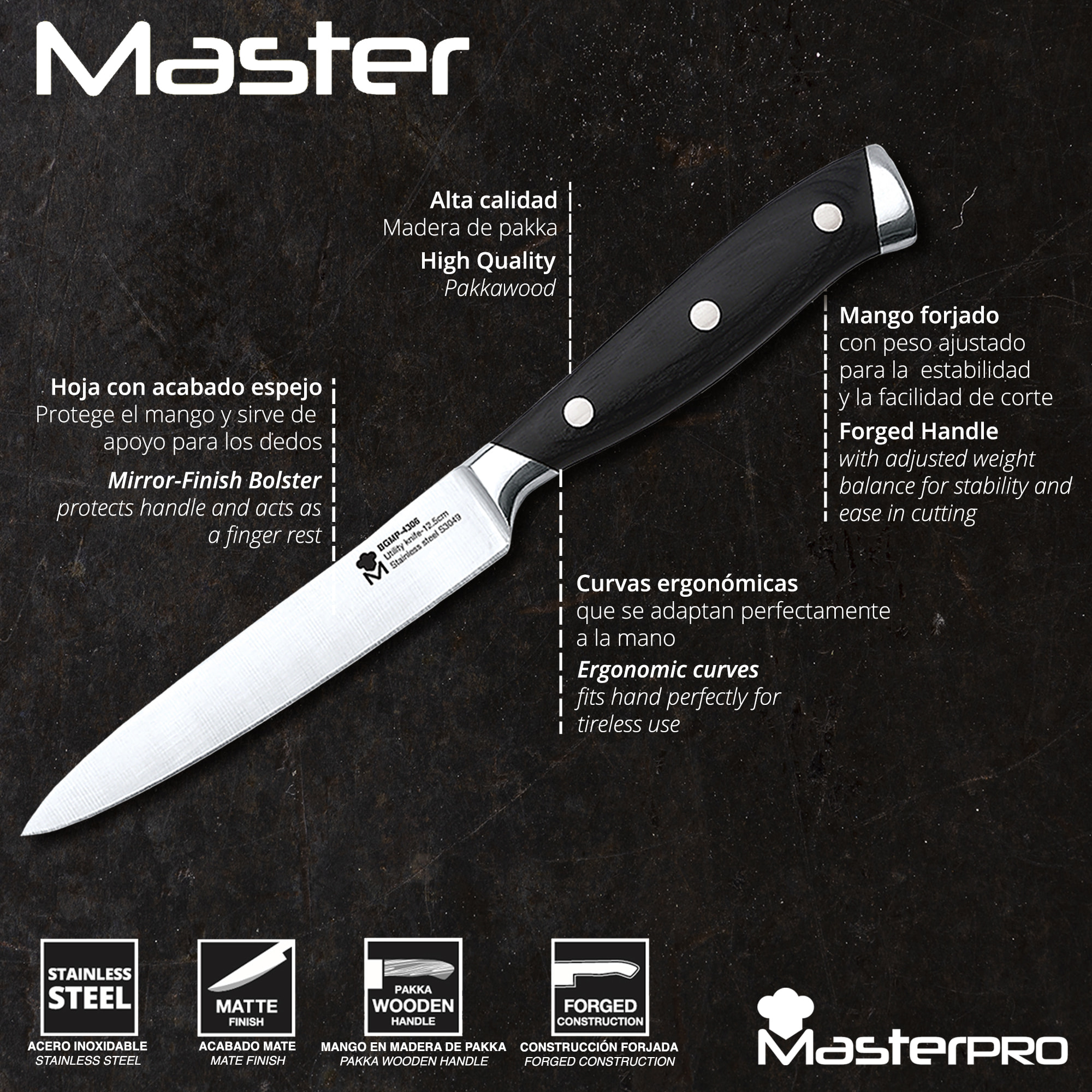 Cuchillo verdulero 12.5cm acero inoxidable master