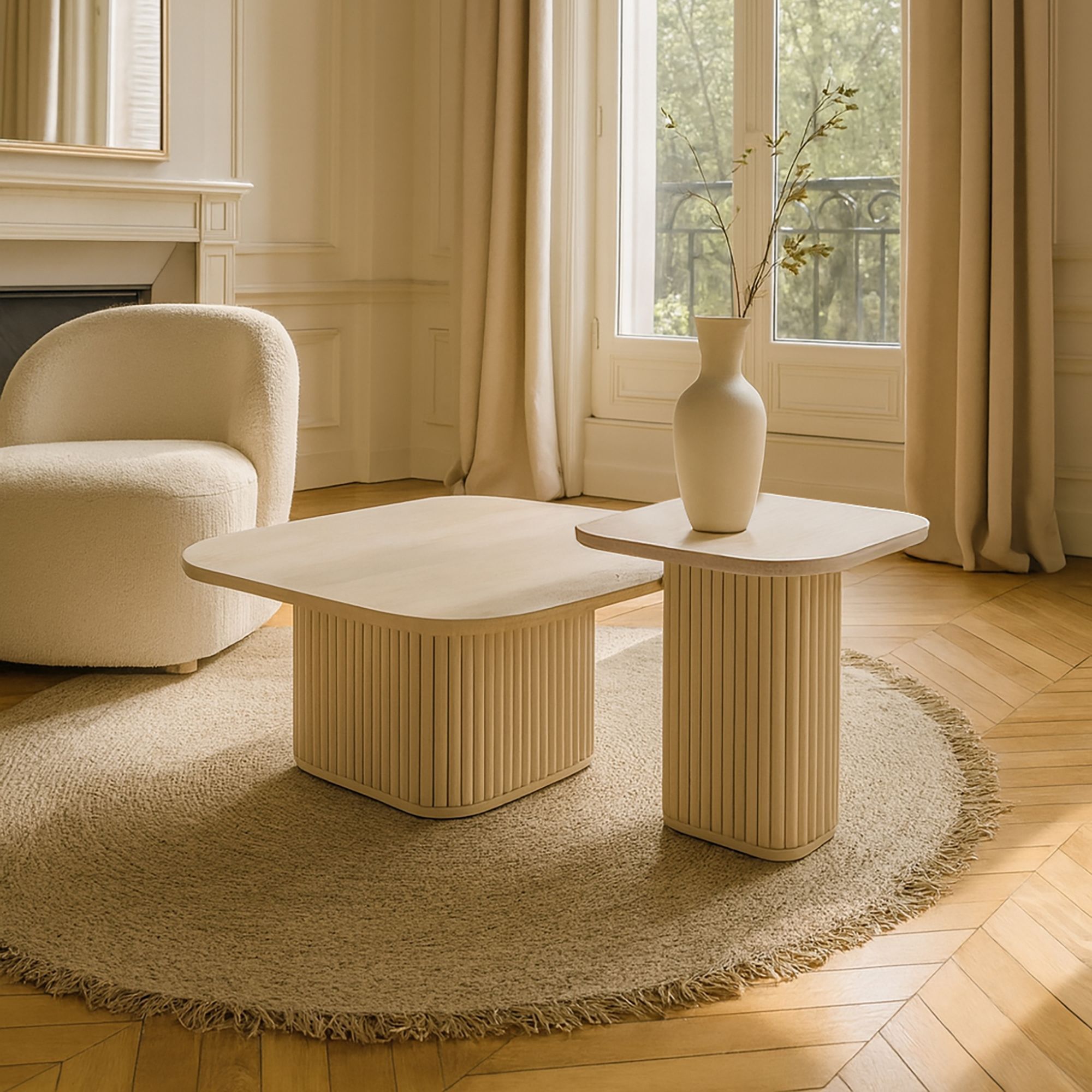 Table basse carré effet travertin 80cm SUSAN