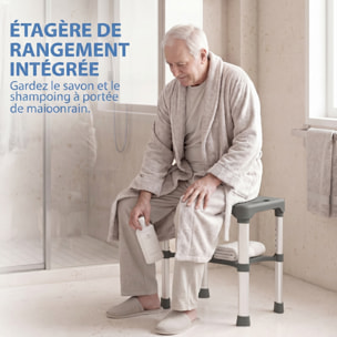 Tabouret de douche réglable avec poignée ventouses étagère support pommeau intégrés