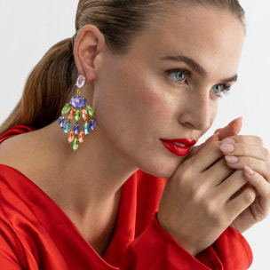 Pendientes con Cristal Multicolor acabado oro 18k