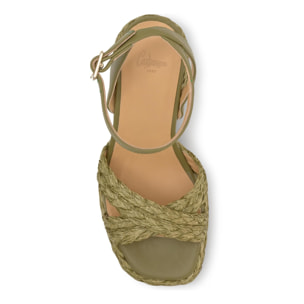 Sandalia de tacón Valeriette en rafia natural con cierre de pulsera