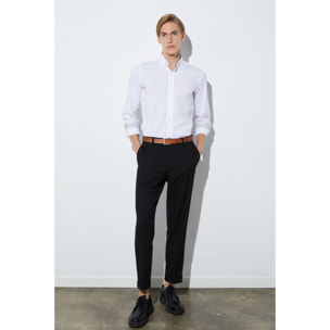 camicia uomo 1 bottone button down slim Popeline Stretch Unito Bianco