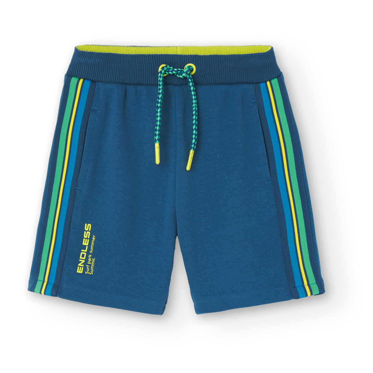 Bermudas niÃ±o, felpa piquÃ© estampadas, azul Ã­ndigo