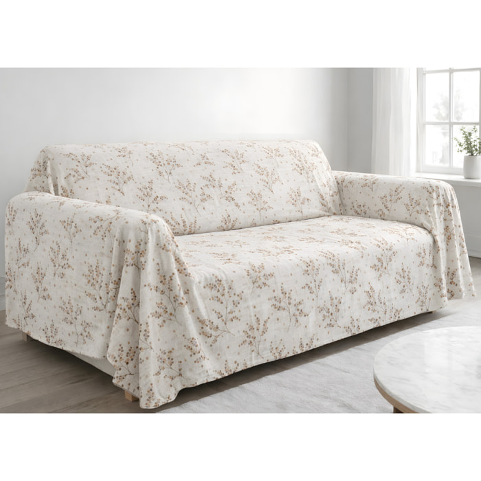 Telo Arredo Copritutto Grandfouldard In 100% Cotone Made In Italy Disegno Sambuco Colore Nocciola