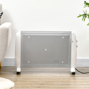 Calefactor Eléctrico 1000W/2000W Radiador de Mica con 4 Ruedas 79x27x54cm Blanco