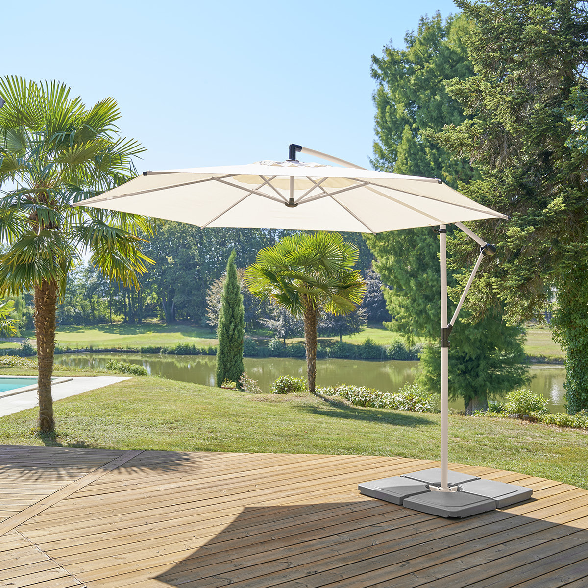 Parasol déporté rond "Manoa" argile & blé 3m en aluminium acier et polyester