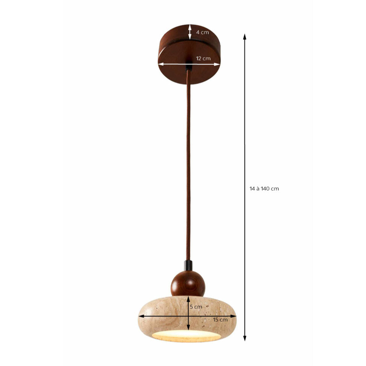 Suspension design ronde en travertin et bois effet noyer TIVOLI
