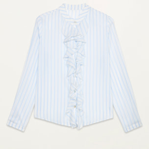 Oltre - Camisa a rayas con volantes - Blanco
