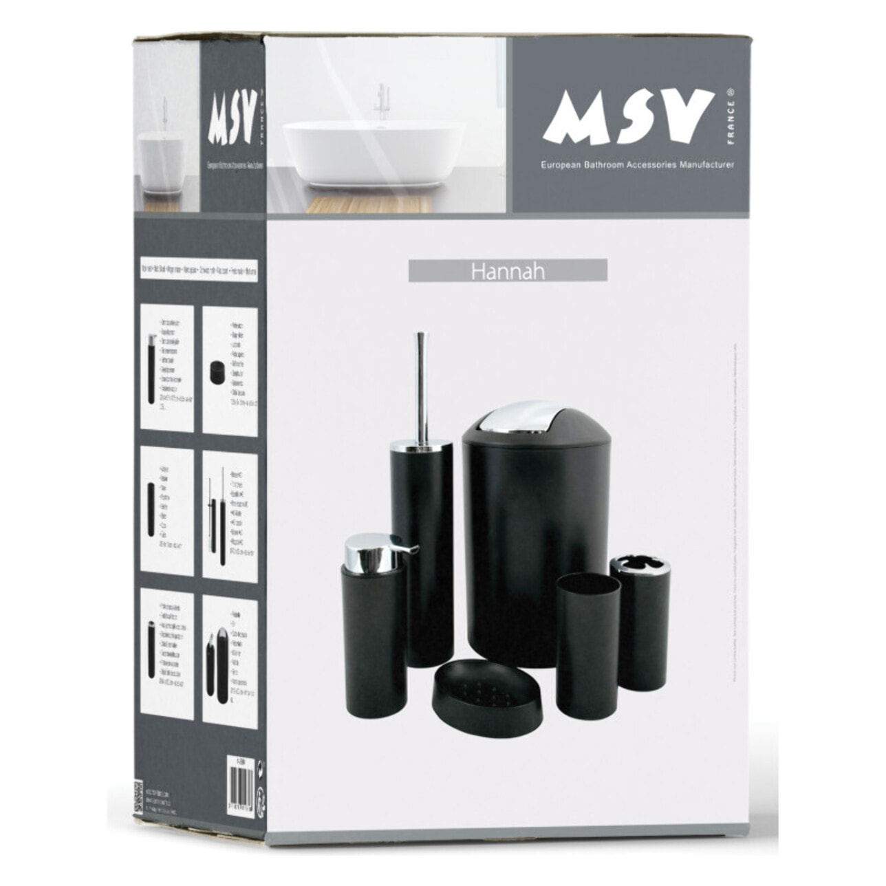 Ensemble 6 accessoires PP HANNAH 6 pièces Noir mat MSV