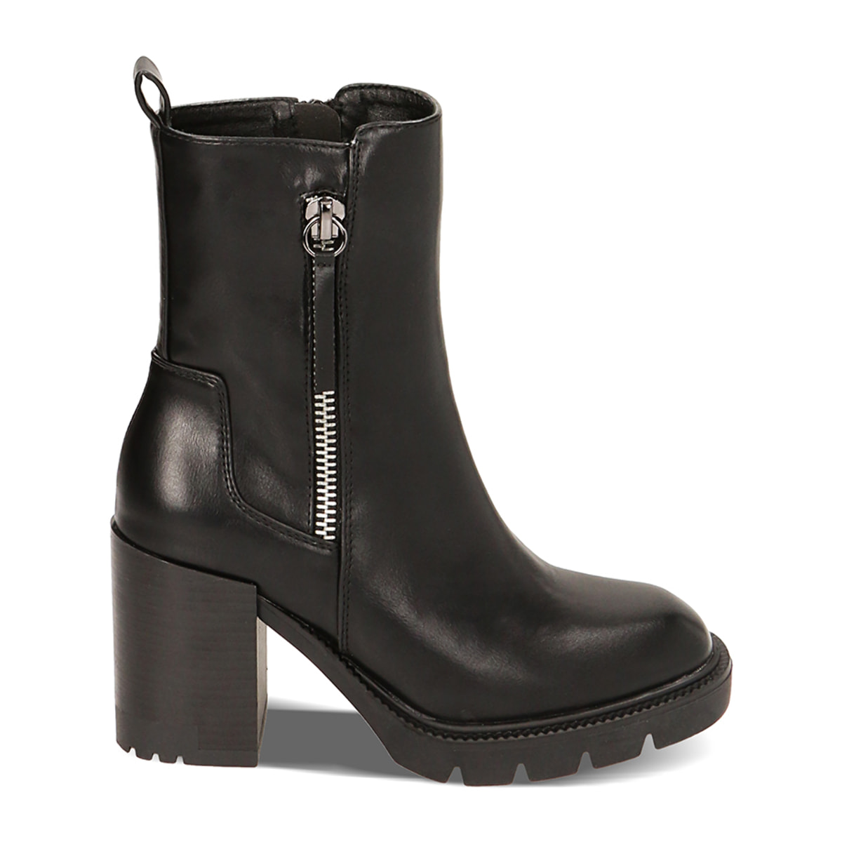Botines de mujer negros con cremallera, tacón de 8,9 cm