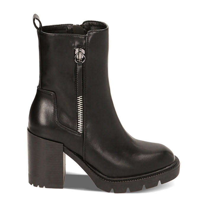 Botines de mujer negros con cremallera, tacón de 8,9 cm