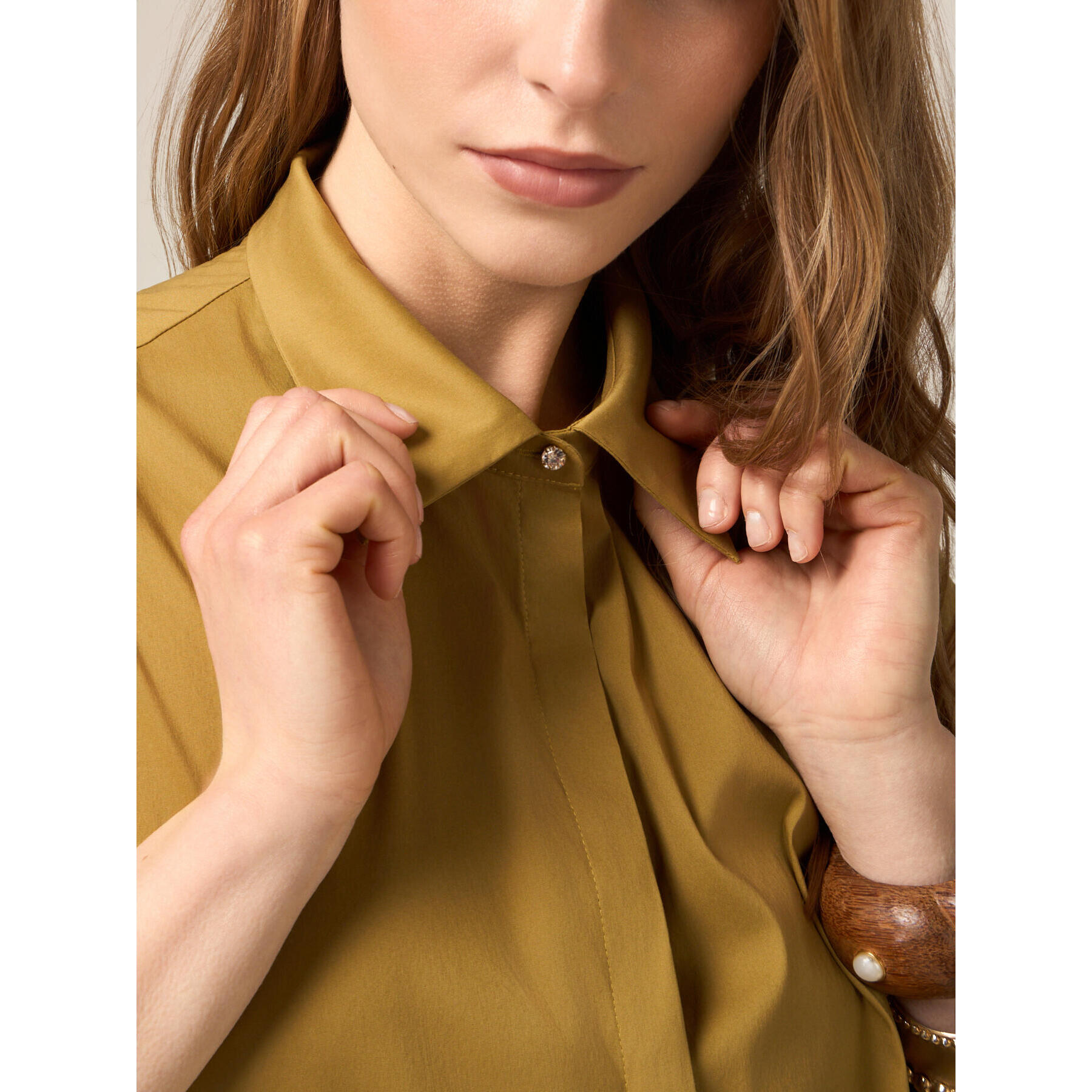 Oltre - Vestido camisero con volante - Verde