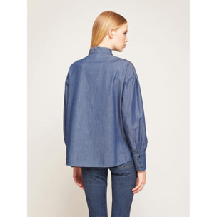 Motivi - Blusa amplia con fajín en denim - Azul