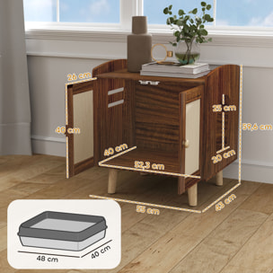 Mueble Arenero para Gatos Caja de Arena para Gatos Mesa Auxiliar con Puertas con Esteras de Sisal Patas de Madera para Salón Dormitorio 55x43x59,6 cm Marrón