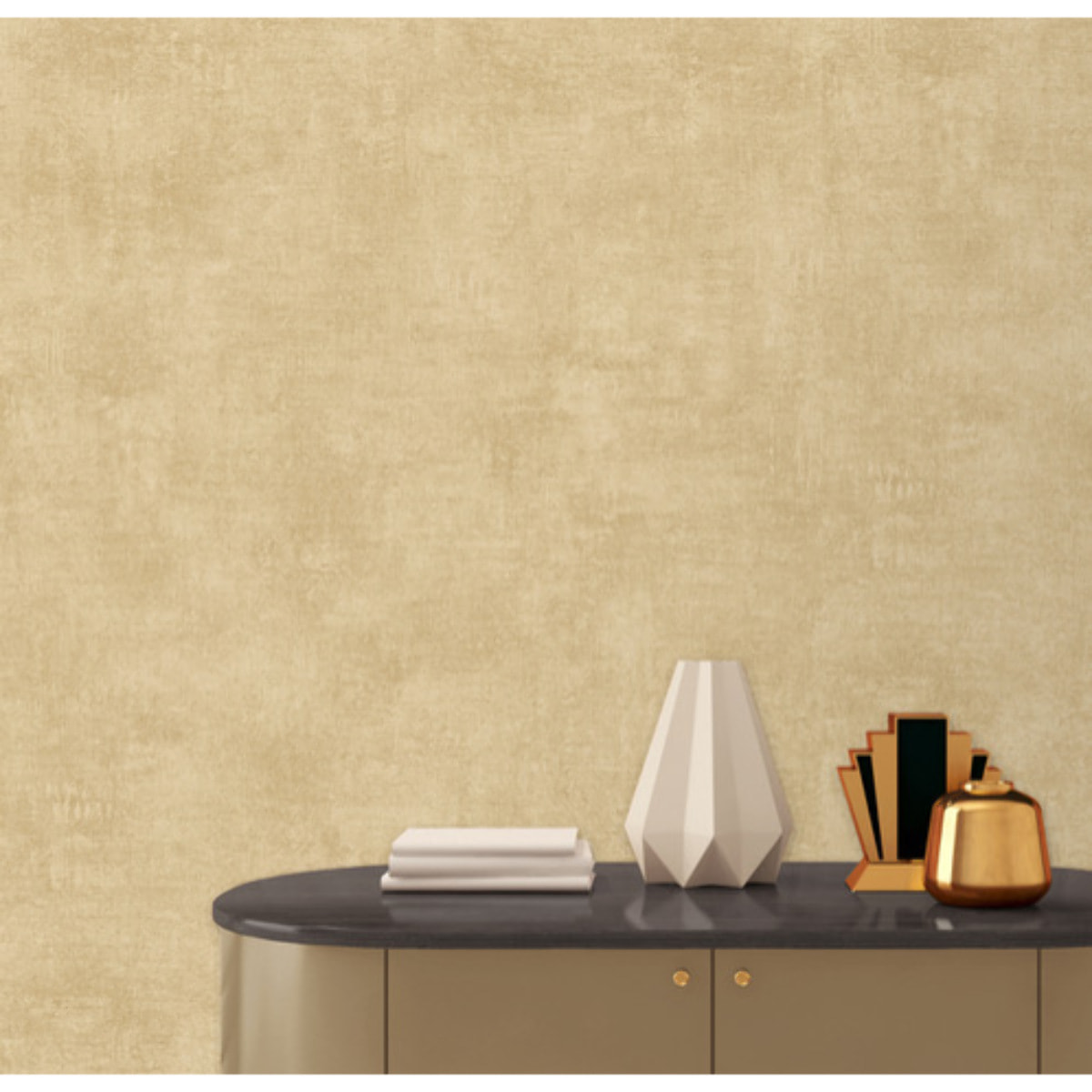 Papier peint uni effet toile lin jaune doré