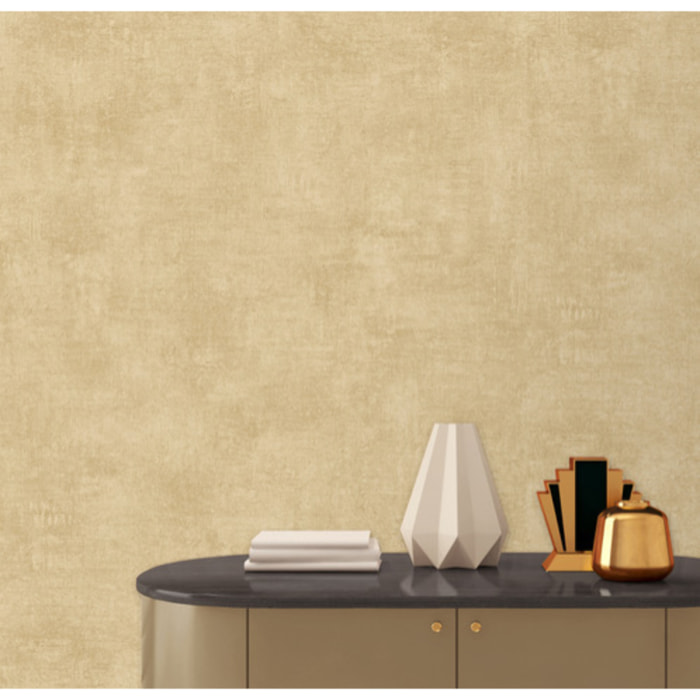 Papier peint uni effet toile lin jaune doré