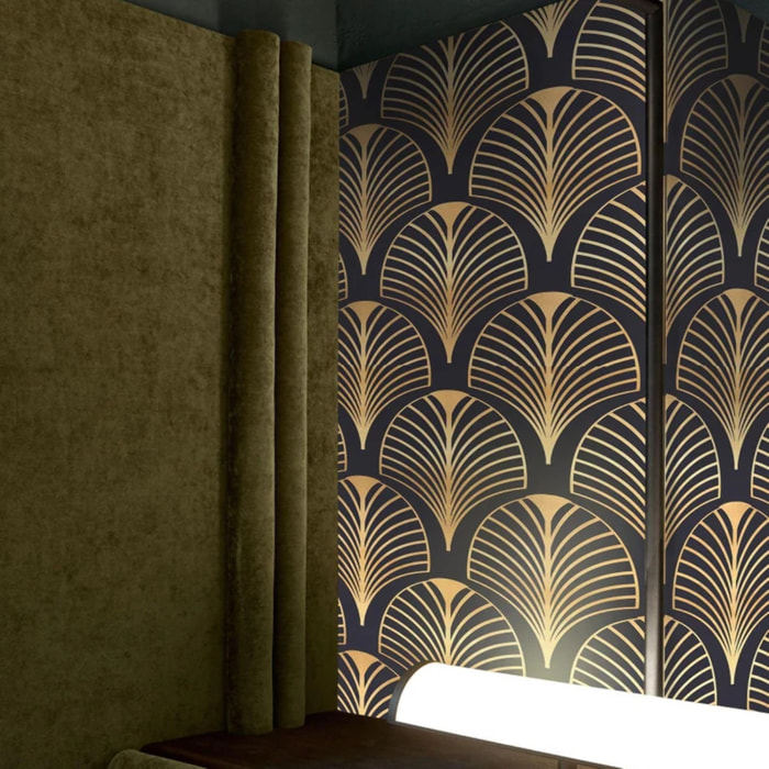 Carta da Parati Art Déco Anni '30 Nera e Oro