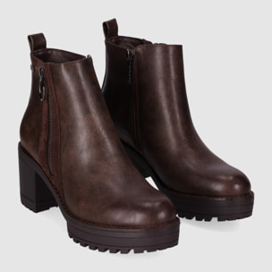Botines de Piel Sintética - Marron - Tacón: 6 cm