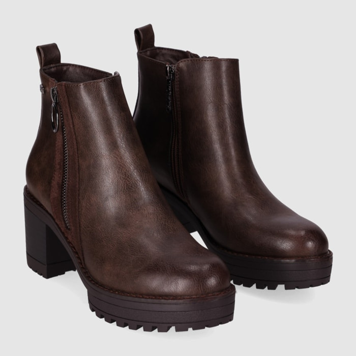 Botines de Piel Sintética - Marron - Tacón: 6 cm