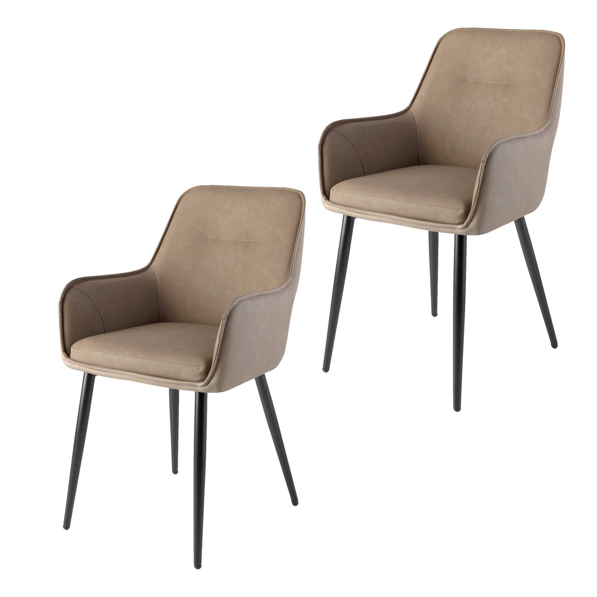 Set 2 butacas DUGLAS - polipiel marrón y beige, negro mate - 60x57x87cm