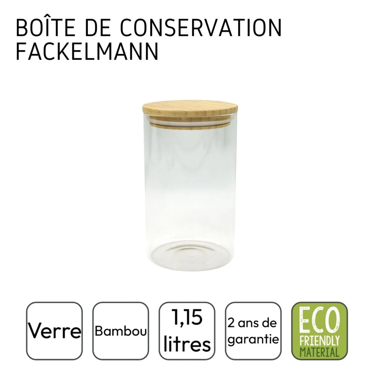 Ensemble de 2 Boîtes de conservation en verre avec couvercle en Bambou Fackelmann Eco Friendly